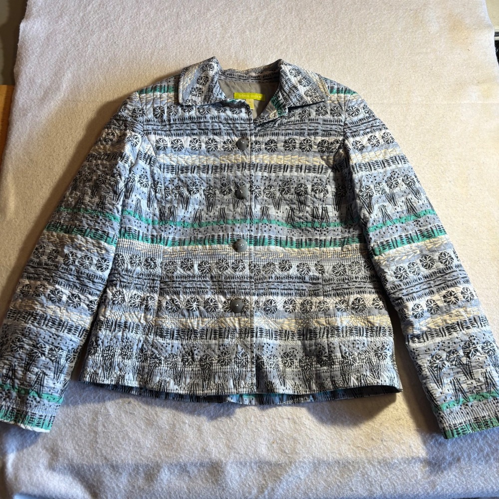 Sigrid Olsen Quilted‎ Jacket Womens Medium Floral Print Button Front Casual